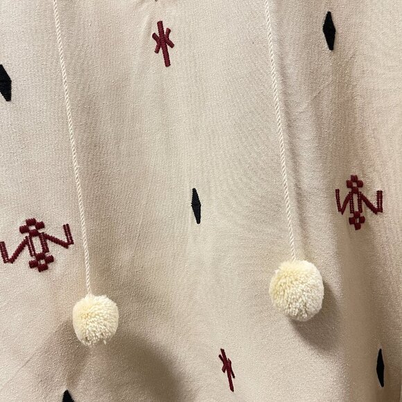 Madewell Embroidered Fringe Top Pom Pom Boho 100% Silk Cream - S - Picture 11 of 14